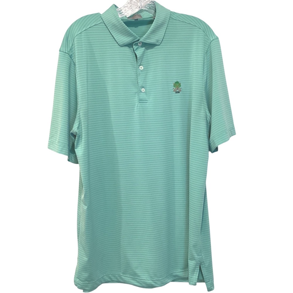Fennec Golf Polo Shirt Medium Green Blue Striped Short Sleeve Performance 1886